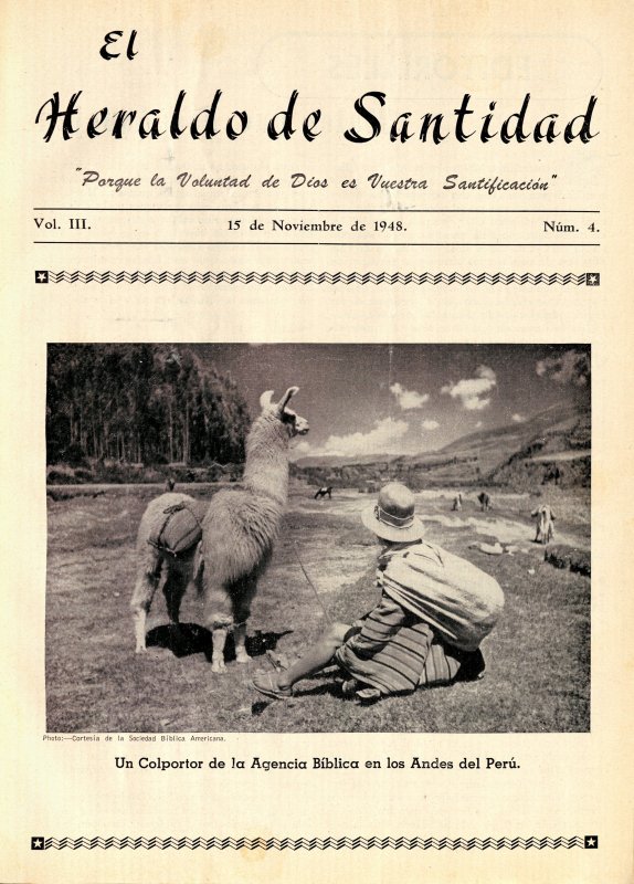 Portada: Un Colportor de la Agencia Biblica en los Andes del Perú.