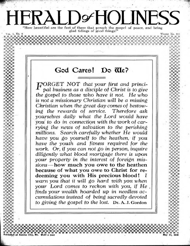 Title Page of Herald of Holiness - May 31, 1916