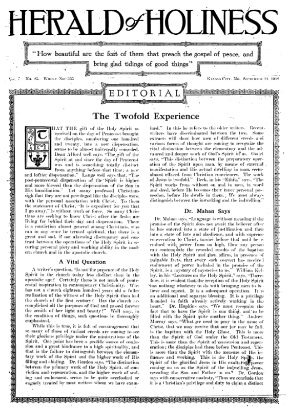 Title Page of Herald of Holiness – September 11, 1918
