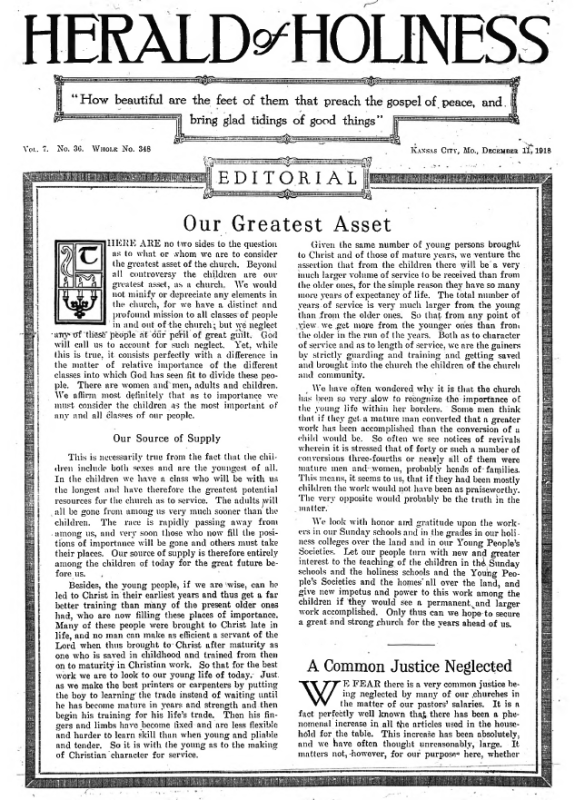 Title Page of Herald of Holiness - December 11, 1918