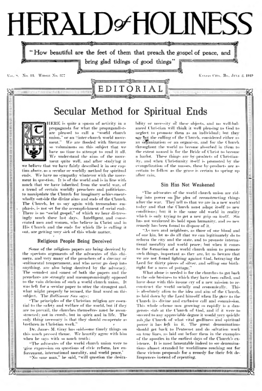 Title Page of Herald of Holiness - July 2, 1919