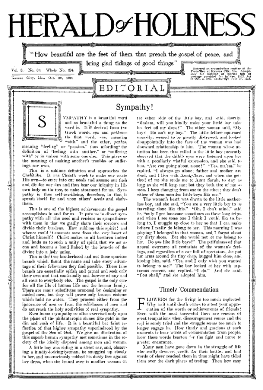 Title Page of Herald of Holiness - October 29, 1919