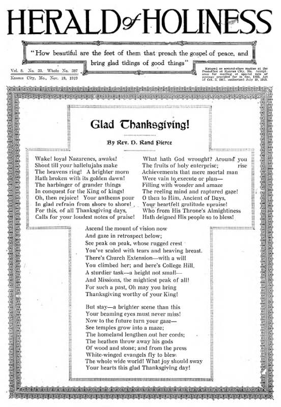 Title Page of Herald of Holiness - November 19, 1919