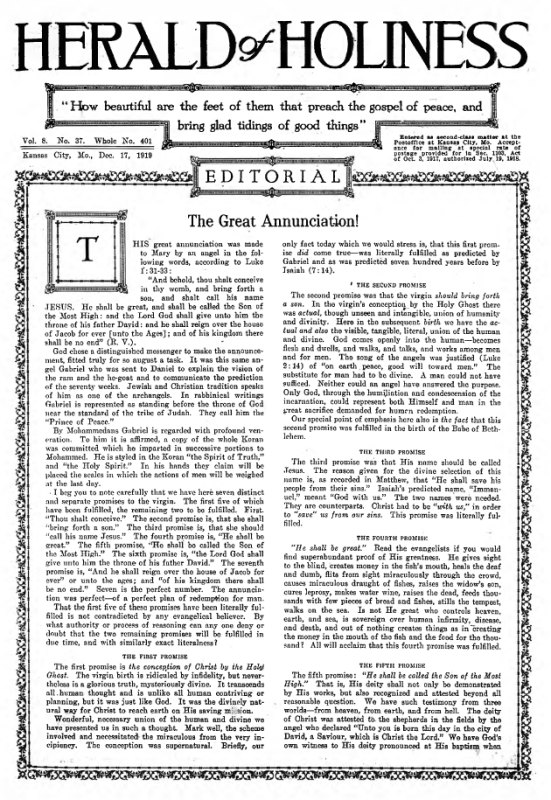 Title Page of Herald of Holiness - December 17, 1919