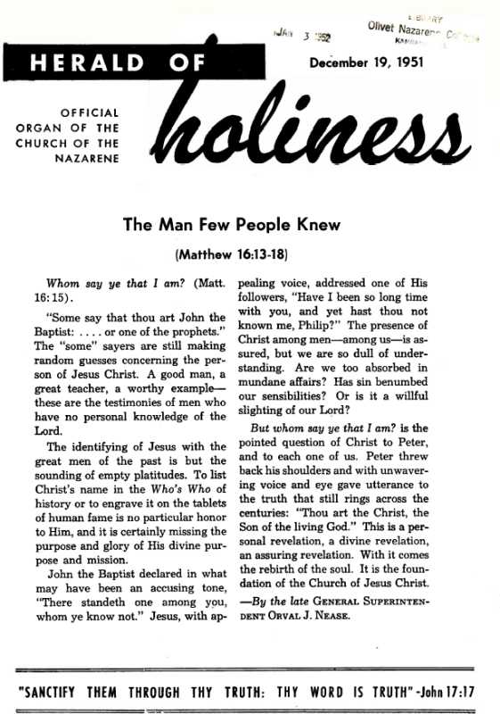 Title Page of Herald of Holiness - December 19, 1951