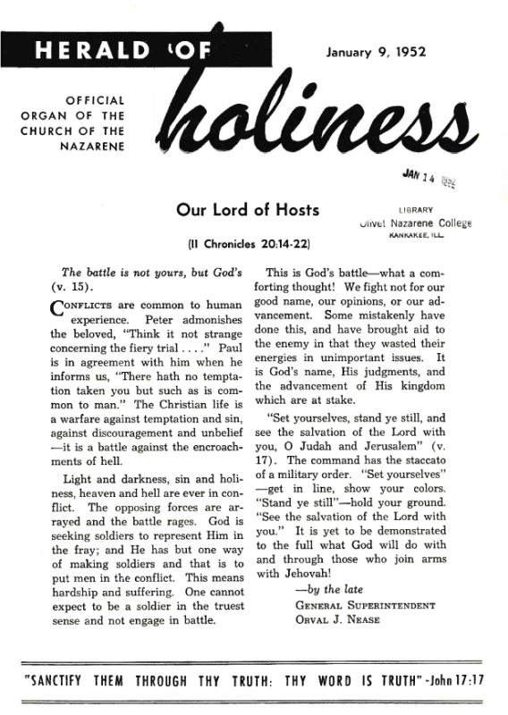 Title Page of Herald of Holiness - January 9, 1952