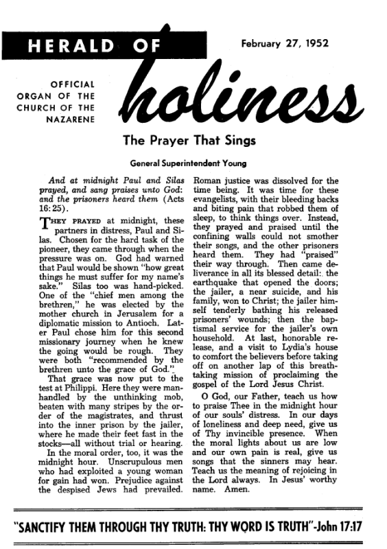 Title Page of Herald of Holiness - February 27, 1952