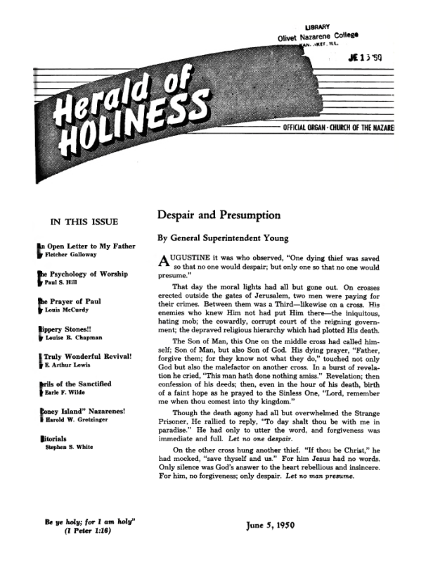 Cover page of Herald of Holiness - June 5, 1950
