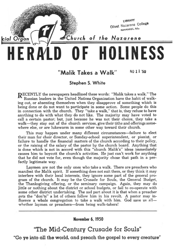 Cover of Herald of Holiness - November 6, 1950