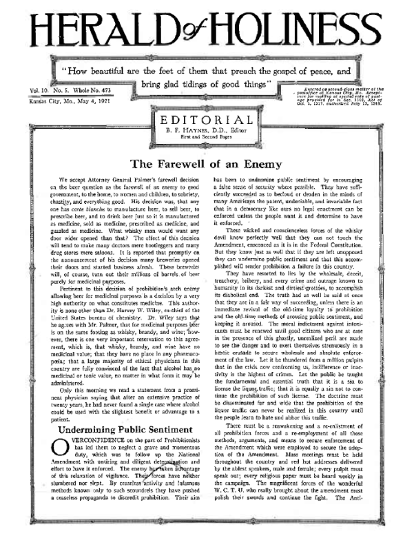 Title Page of Herald of Holiness - May 4, 1921