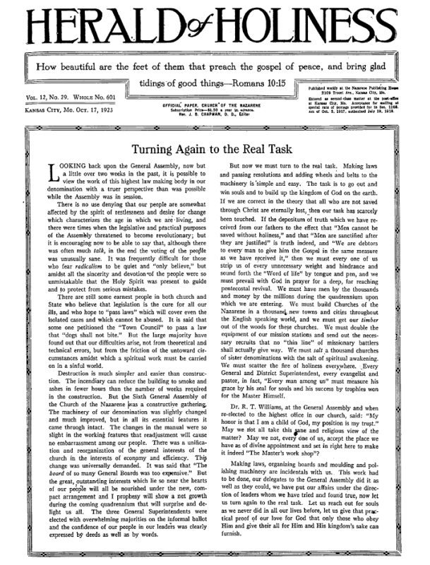 Front page of Herald of Holiness - October 17, 1923
