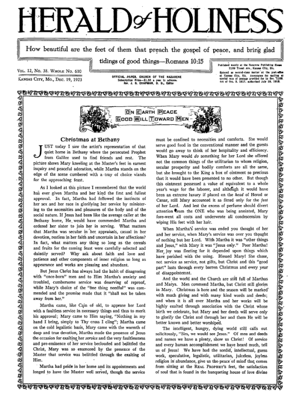 Front page of Herald of Holiness - December 19, 1923