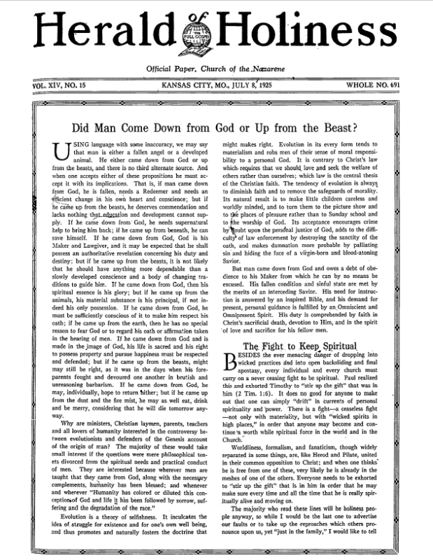 Front page of Herald of Holiness - July 8, 1925