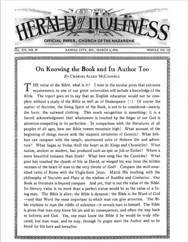 Front page of Herald of Holiness - March 3, 1926