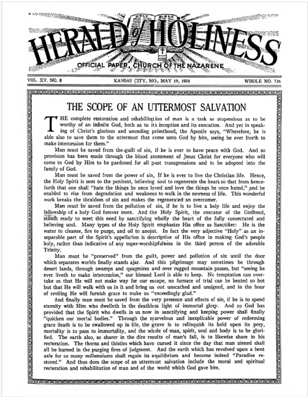Front page of Herald of Holiness - May 19, 1926