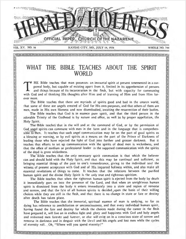 Front page of Herald of Holiness - July 14, 1926