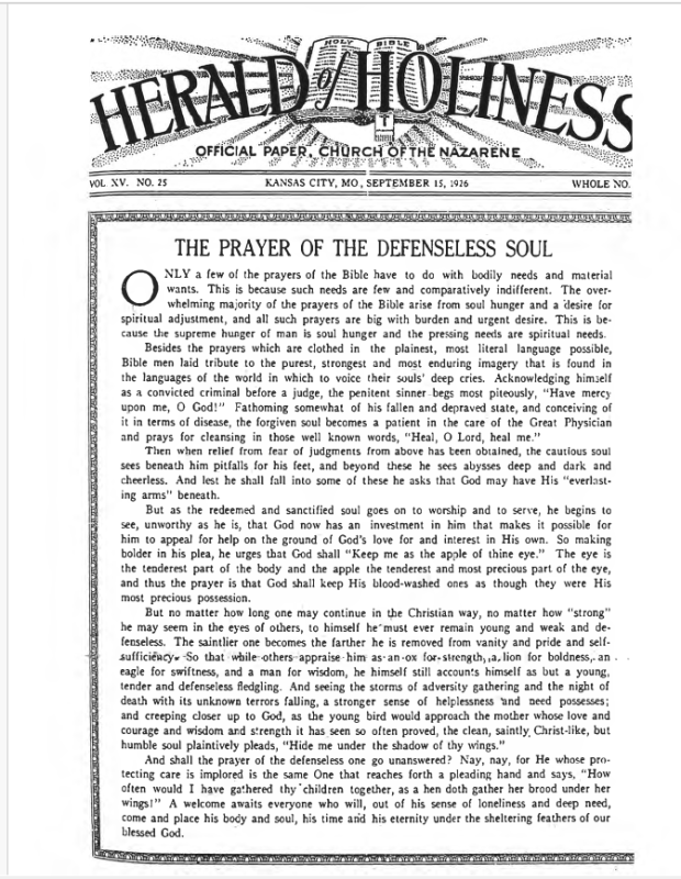 Front page of Herald of Holiness - September 15, 1926