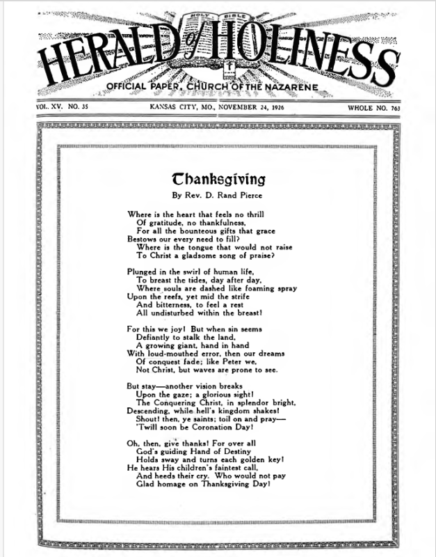 Front page of Herald of Holiness - November 24, 1926