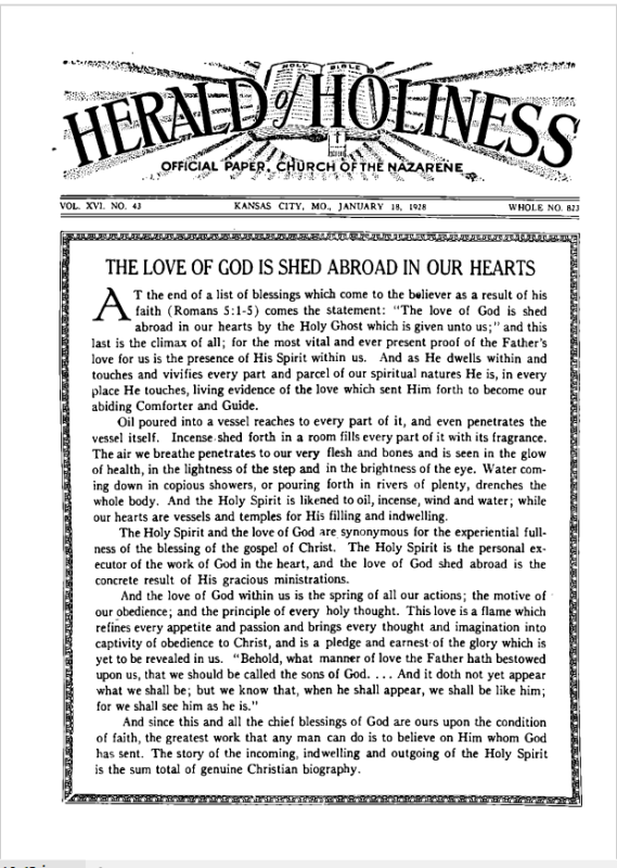 Front page of Herald of Holiness - January 18, 1928