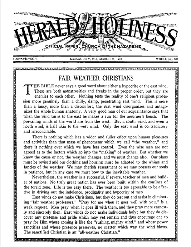 Front page of Herald of Holiness - March 21, 1928