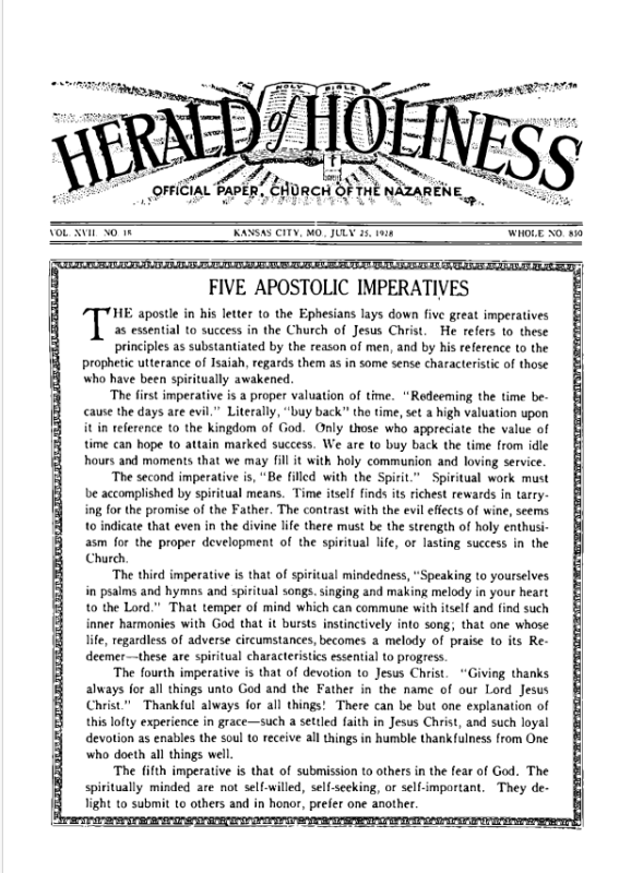 Front page of Herald of Holiness - July 25, 1928