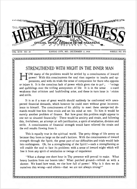 Front page of Herald of Holiness - December 12, 1928