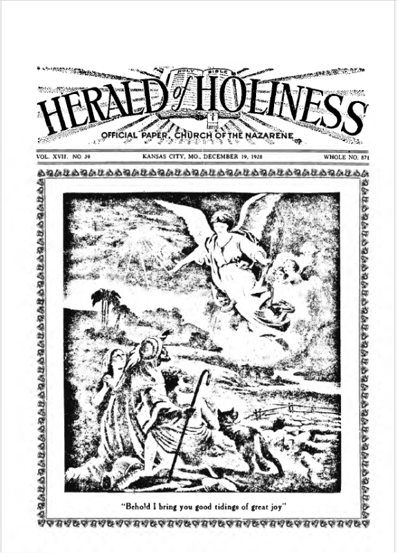 Front page of Herald of Holiness - December 19, 1928