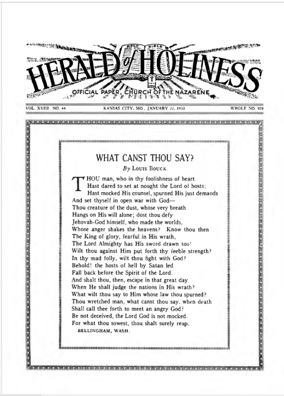 Front page of Herald of Holiness - January 22, 1930