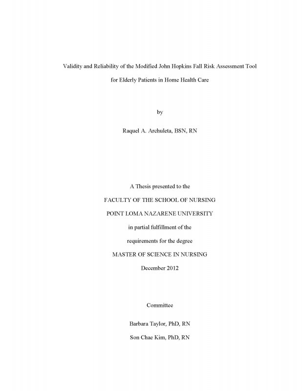 Validity and Reliability of the Modified John Hopkins Fall Risk Assessment Tool for Elderly Patients in Home Health Care