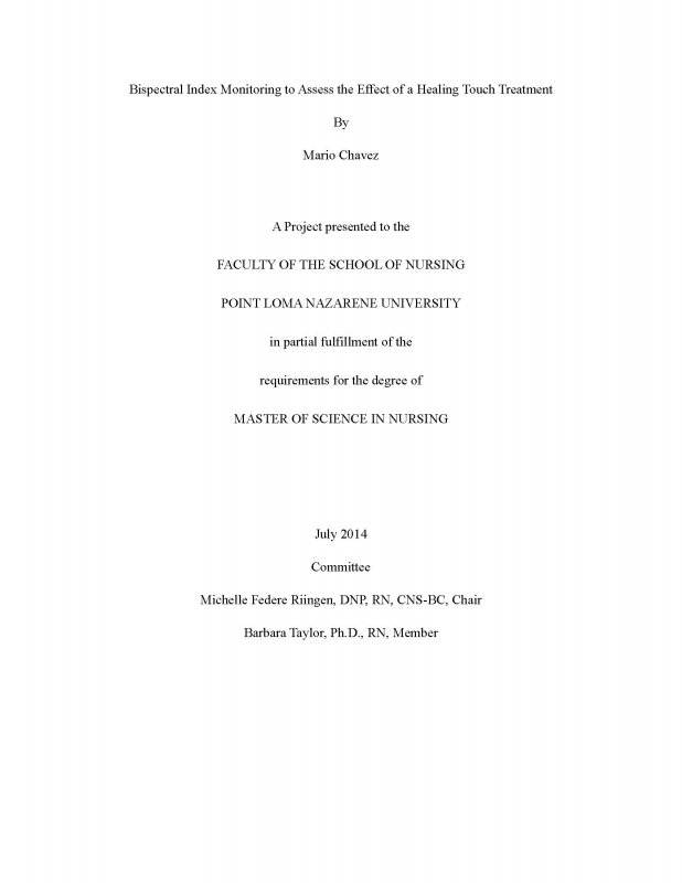Bispectral Index Monitoring to Assess the Effect of a Healing Touch Treatment