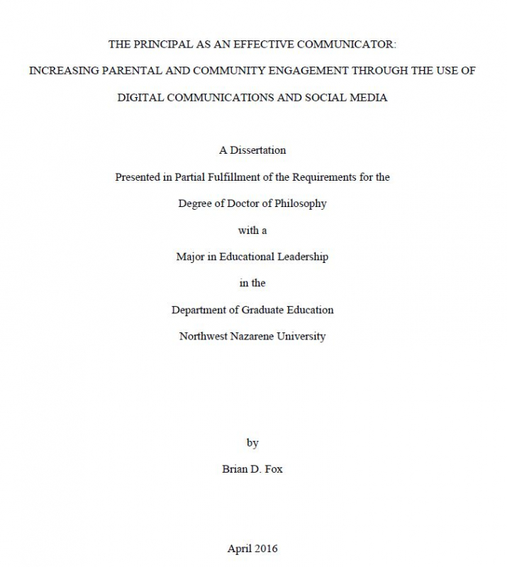 The principal as an effective communicator: increasing parental and community engagement through the use of digital communications and social media