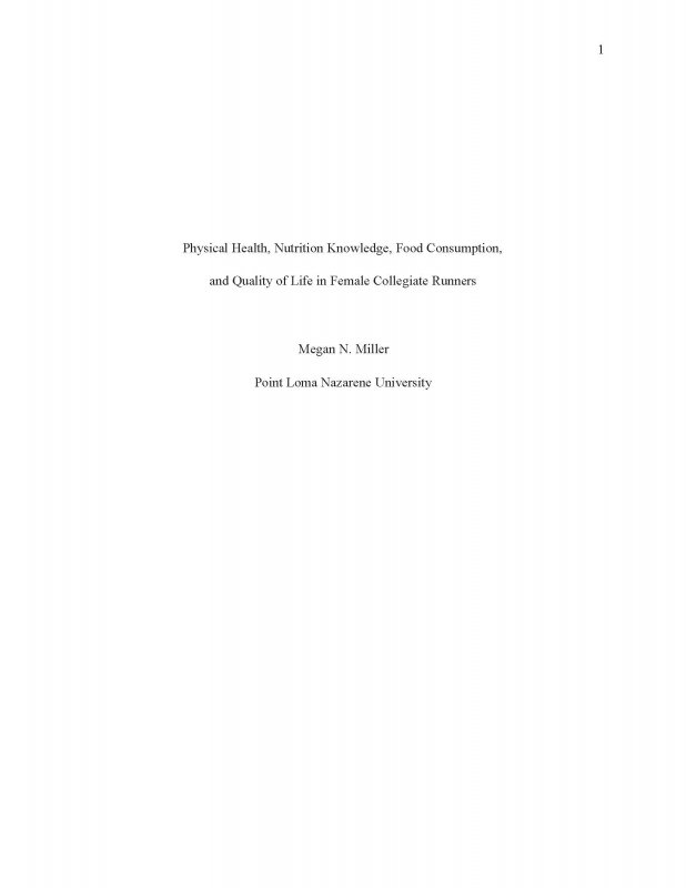 Physical Health, Nutrition Knowledge, Food Consumption, and Quality of Life in Female Collegiate Runners