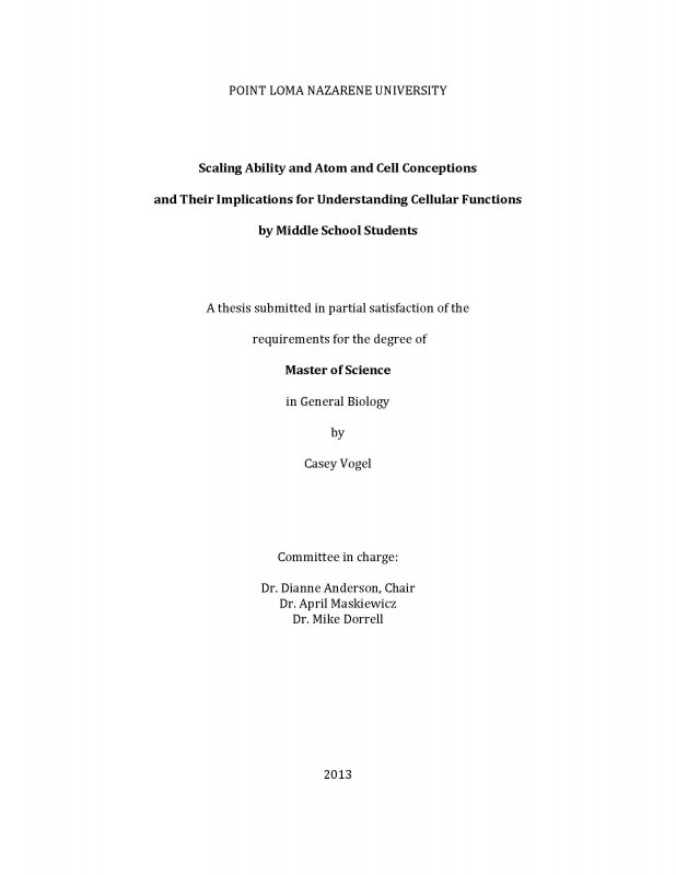 Scaling Ability and Atom and Cell Conceptions and Their Implications for Understanding Cellular Functions by Middle School Students