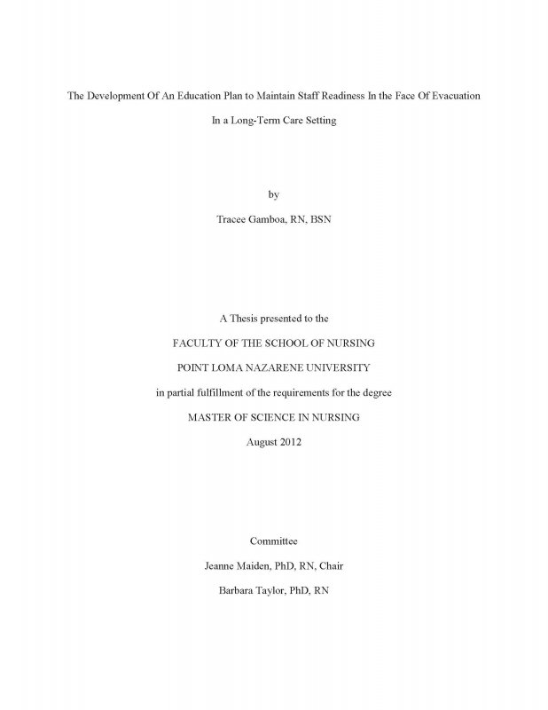 The Development of an Education Plan to Maintain Staff Readiness in the Face of Evacuation in a Long-Term Care Setting