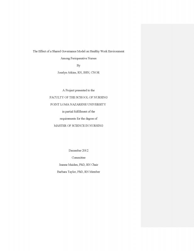 The Effect of a Shared Governance Model on Healthy Work Environment Among Perioperative Nurses