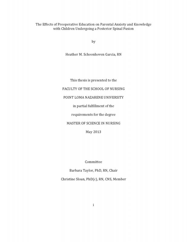 The Effects of Preoperative Education on Parental Anxiety and Knowledge with Children Undergoing a Posterior Spinal Fusion