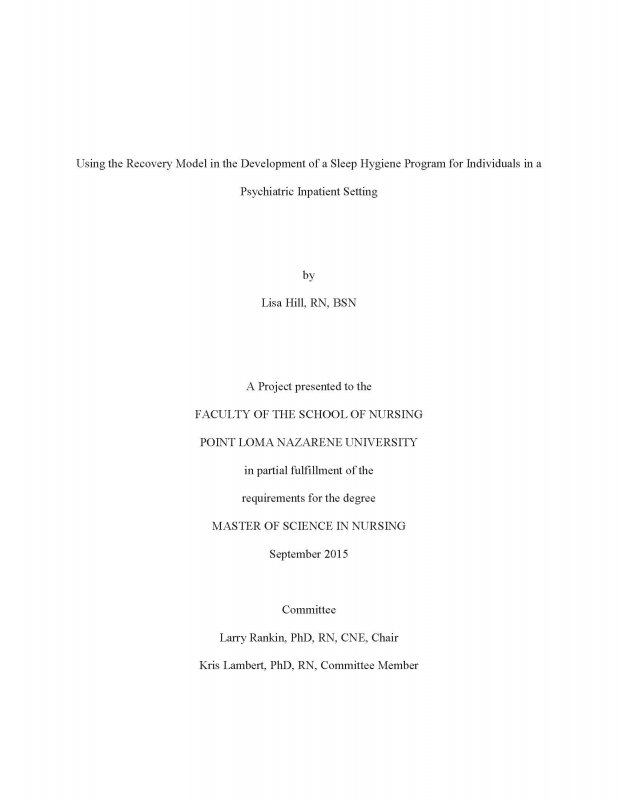 Using the Recovery Model in the Development of a Sleep Hygiene Program for Individuals in a Psychiatric Inpatient Setting